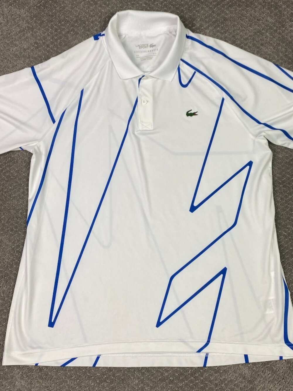 Lacoste Sport Novak Djokovic Technical Polo Shirt Mens XL White Blue Ultra Dry